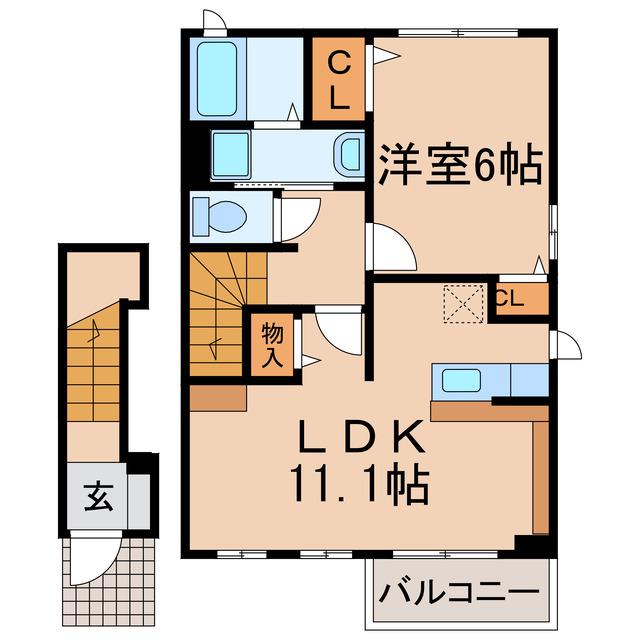 サウスウイング味美(1LDK/2階)の間取り写真