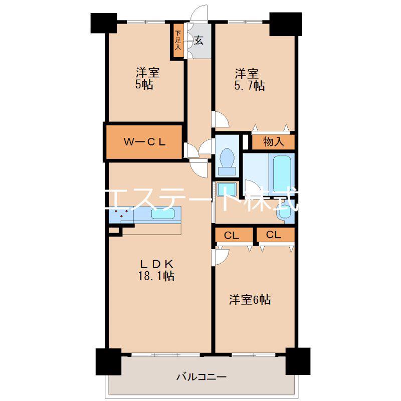 アルファスマート西国分II(3LDK/10階)の間取り写真
