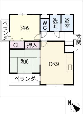 ヴァンベール中嶋(2DK/2階)の間取り写真