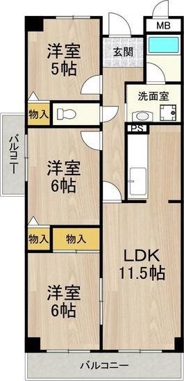 フレグランス鶴見(3LDK/2階)の間取り写真