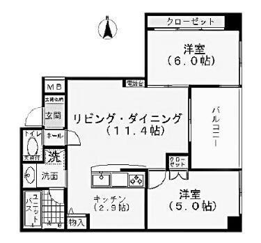 グリーンパークミノワ(2LDK/2階)の間取り写真