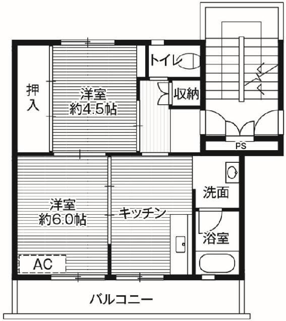 ビレッジハウス七戸(2DK/5階)の間取り写真