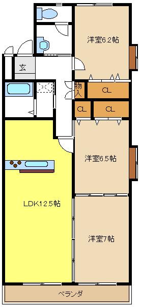 サンシティ貴船(3LDK/2階)の間取り写真