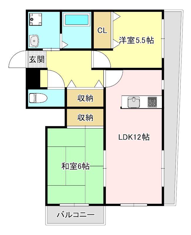 ウエストリバー基山(2LDK/5階)の間取り写真