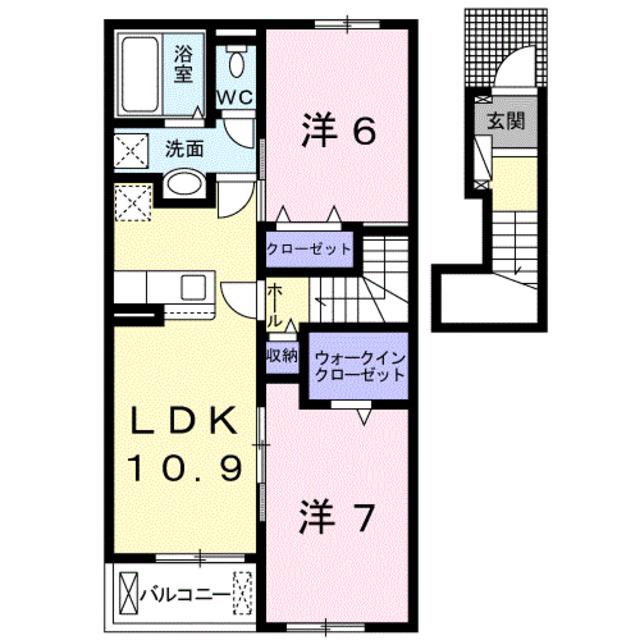 ピオニール紀の川I(2LDK/2階)の間取り写真