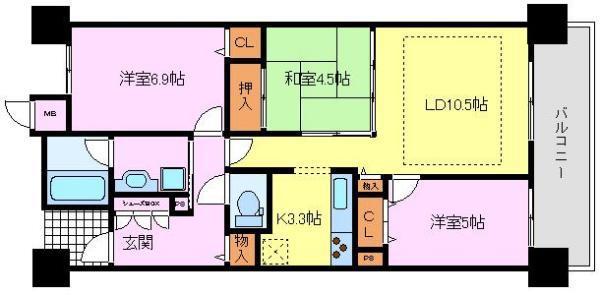 Dクラディア鳳ルネサンススクエア(3LDK/7階)の間取り写真
