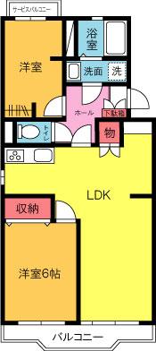 シャルム三友(2LDK/3階)の間取り写真