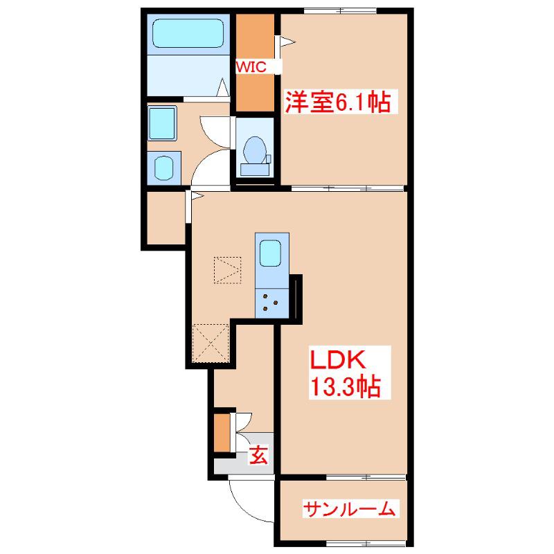 グラース 十町 B棟(1LDK/1階)の間取り写真