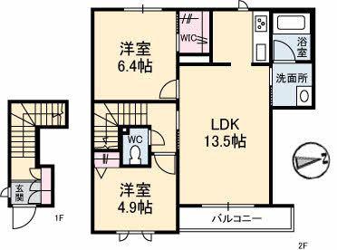 シャーメゾン トムテA(2LDK/2階)の間取り写真