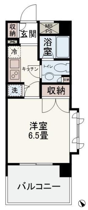 イーストヒルズS館(1K/5階)の間取り写真