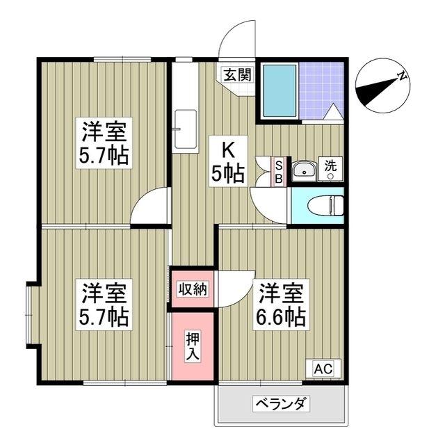 ブループラム長渕(3K/1階)の間取り写真