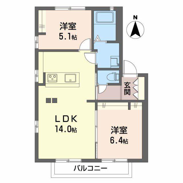 ヒルズハウス(2LDK/2階)の間取り写真