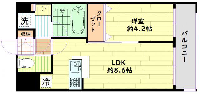 プレジオ城北(1LDK/4階)の間取り写真