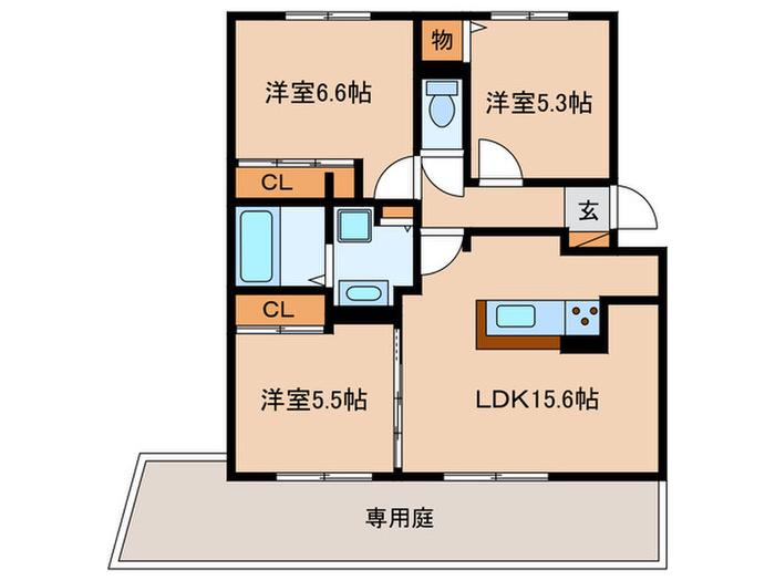 D-ROOM小田部 弐番館(3LDK/1階)の間取り写真