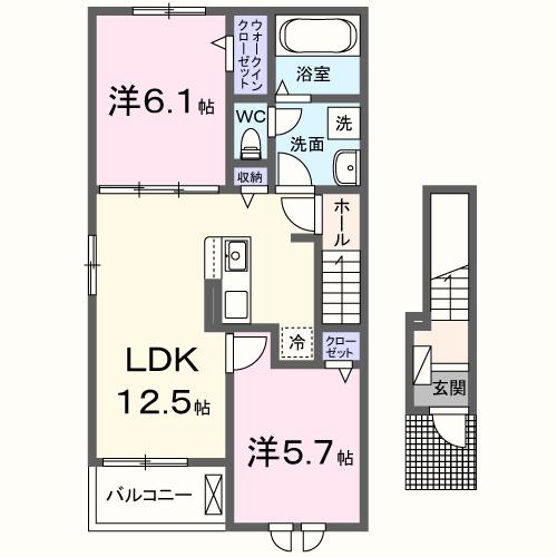 飾磨区阿成植木アパート(2LDK/2階)の間取り写真