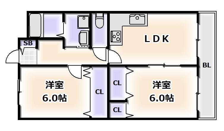 パレーシャル難波(2LDK/9階)の間取り写真