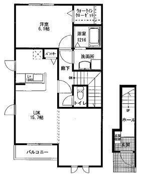 響流下北池コウルシモキタイケ(1LDK/2階)の間取り写真