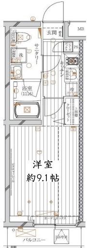 レガリス馬込パークサイド(1K/3階)の間取り写真