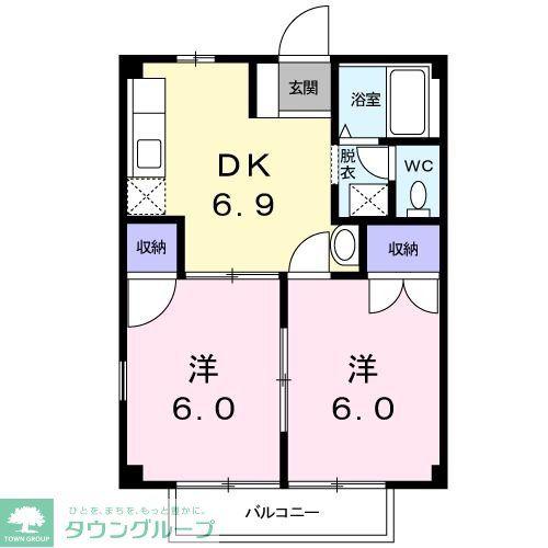 フリーダムヒルズ(2DK/1階)の間取り写真