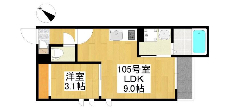 GRANDTIC LUKE瓢箪山(1LDK/1階)の間取り写真