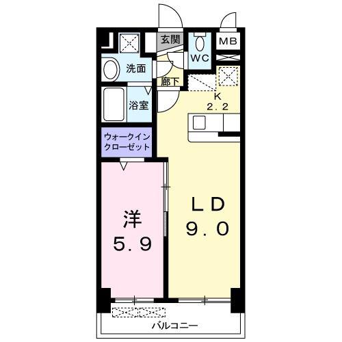 プレステージ空港東(1LDK/4階)の間取り写真