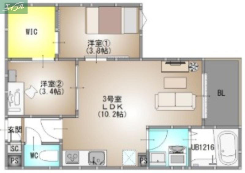 REGALEST 今(2LDK/3階)の間取り写真