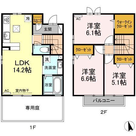 ガーデンコートB棟(3LDK/1階)の間取り写真