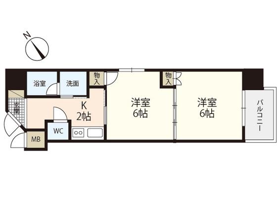 庚午中 多川ビル(2K/6階)の間取り写真