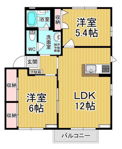 ラフォーレハピネスD棟(2LDK/2階)の間取り写真