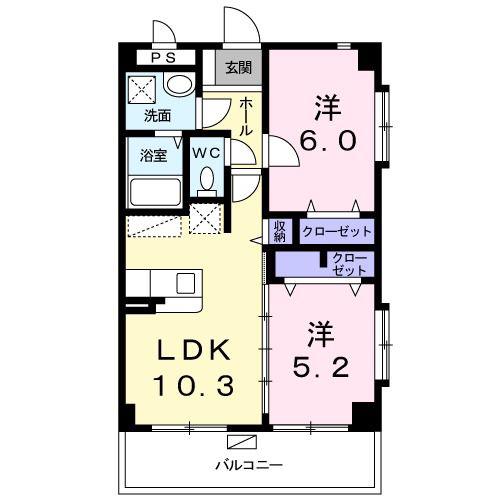 サンヒルズ田場II(2LDK/1階)の間取り写真
