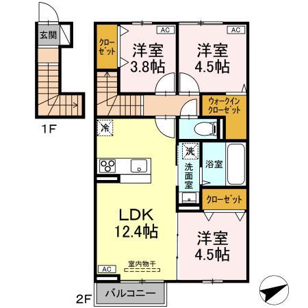 プランドール イサコ(3LDK/2階)の間取り写真