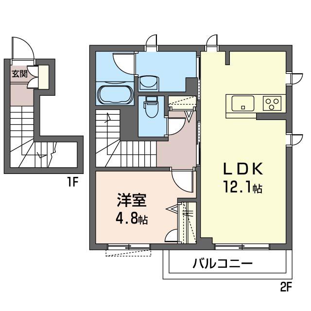 MAISON QUATRE(1LDK/2階)の間取り写真