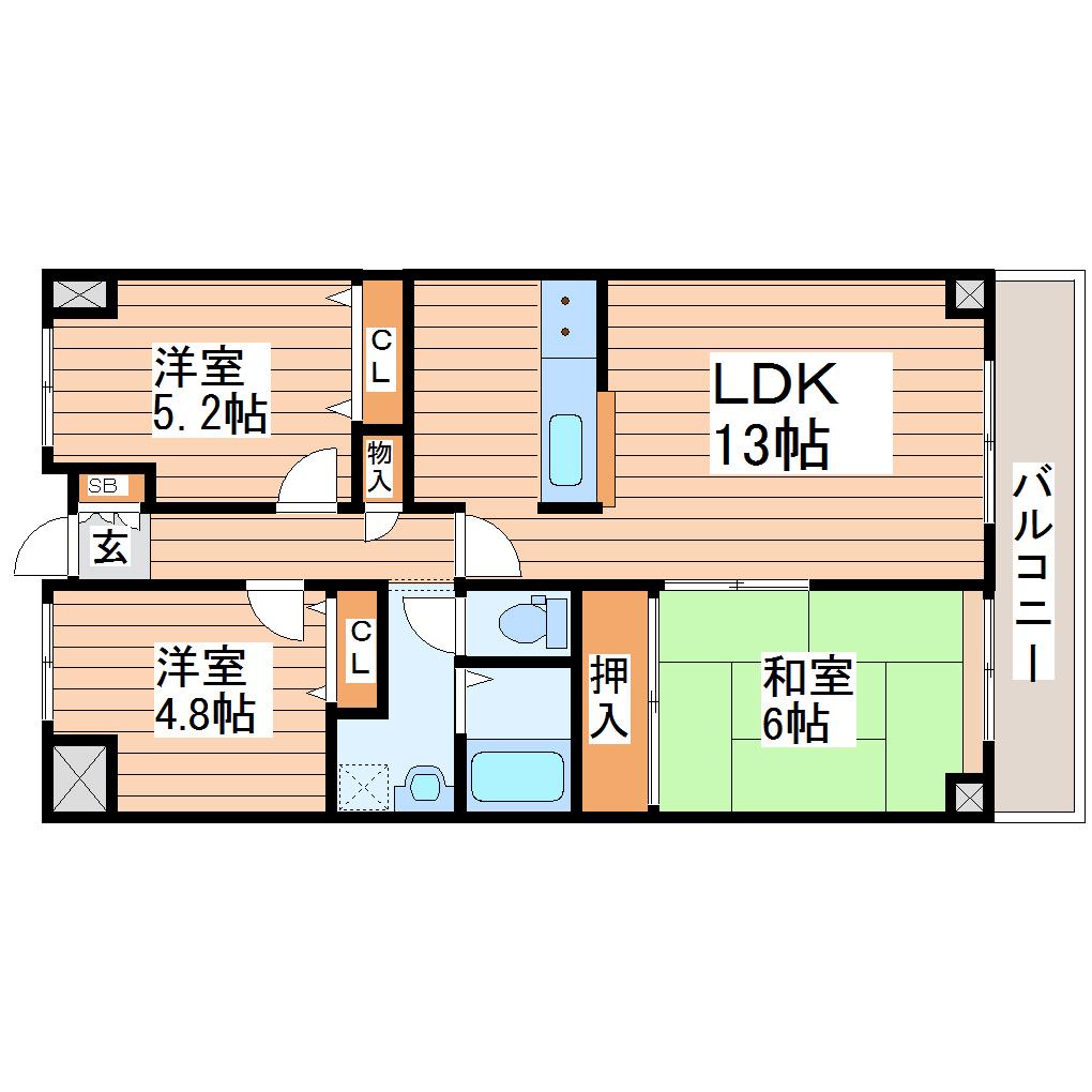 スカイコート上杉(3LDK/11階)の間取り写真