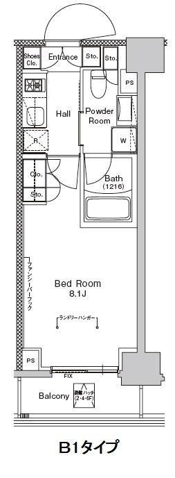 プラウドフラット門前仲町V(1K/7階)の間取り写真