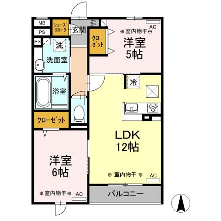 シャン・ド・フルール(2LDK/1階)の間取り写真