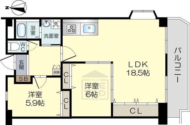 フローエンス吉田Ⅱ(2LDK/3階)の間取り写真