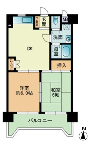 アイレックス南天神(2DK/5階)の間取り写真