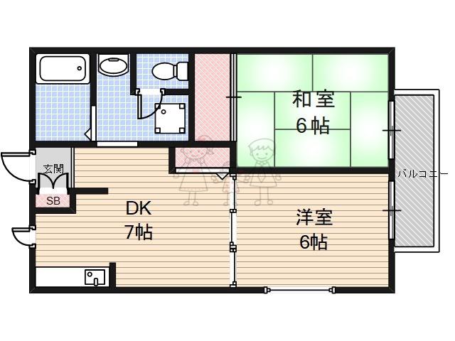 HOUSEアルバ(2DK/1階)の間取り写真