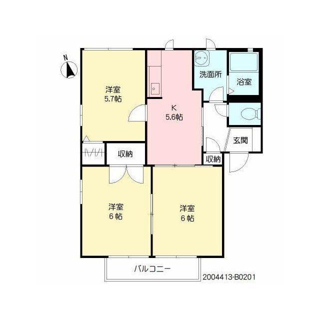 サクラージュ B棟(2DK/2階)の間取り写真