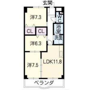 ロイヤル芝原北館(3LDK/3階)の間取り写真