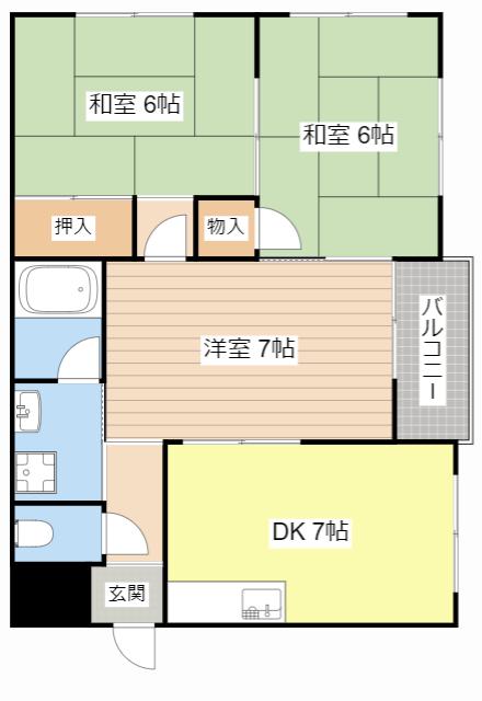 シャトウ名坂マンション(3DK/2階)の間取り写真