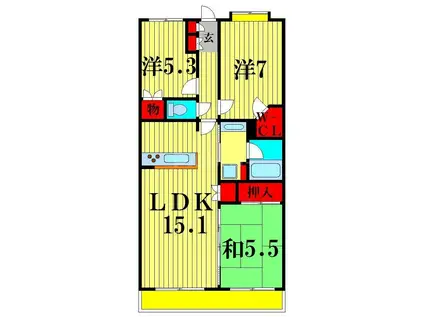 サンクレイドル松戸弐番館(3LDK/2階)の間取り写真
