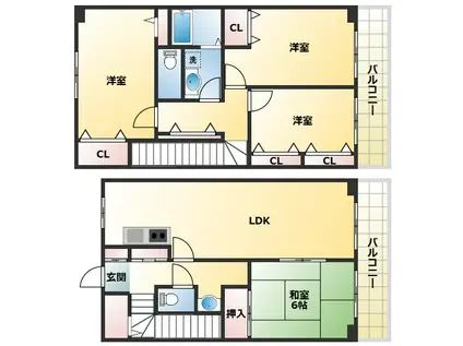ガーデンハイツ加美C棟(4LDK/4階)の間取り写真