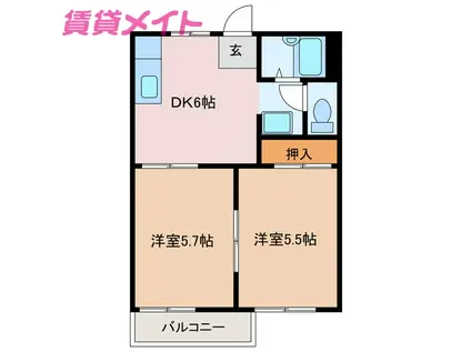 アネックス平津A棟(2DK/2階)の間取り写真