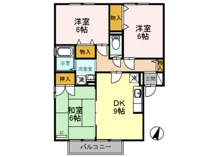 ヴィルクレール(3DK/1階)の間取り写真
