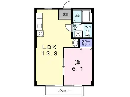 ロイヤルヒルズ(1LDK/2階)の間取り写真