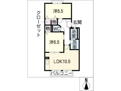 ネバーランド B棟(2LDK/1階)の間取り写真