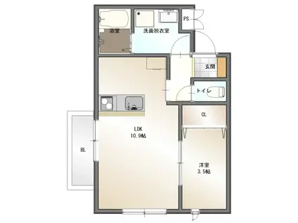 CHERRYBLOSSOM川原町(1LDK/2階)の間取り写真