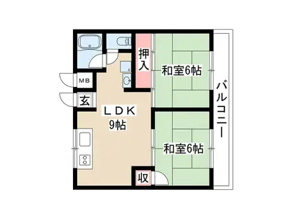 サンハイツ白羽根(2LDK/3階)の間取り写真