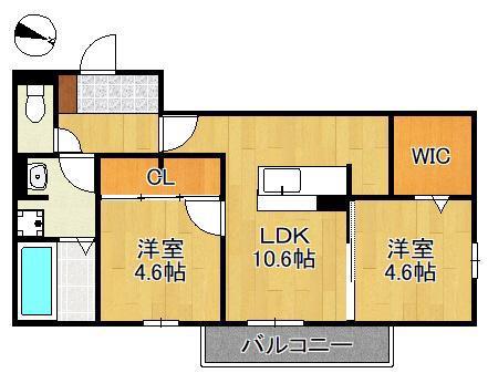 MER行事 B棟(2LDK/1階)の間取り写真